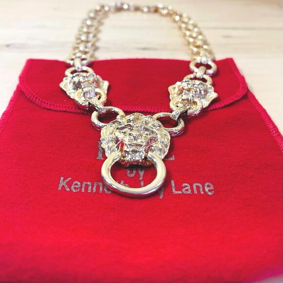Vtg KJL Kenneth Jay Lane 22kgp Lion Head Necklace Door Knocker Gold Tone - Picture 7 of 14